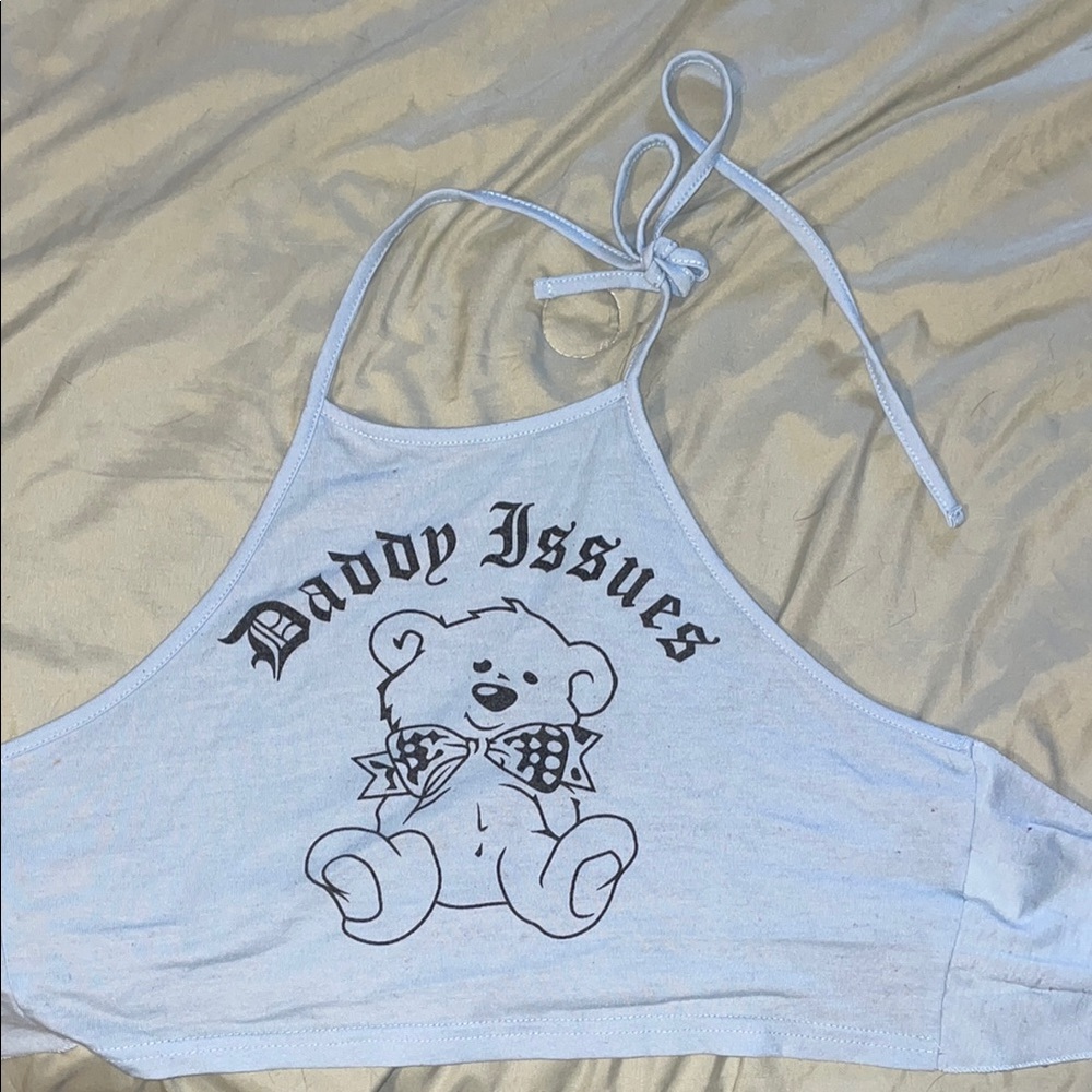 White Halter Top with Bear Graphic